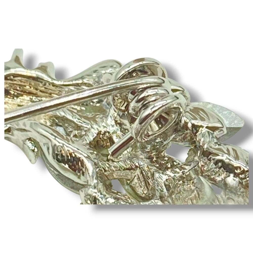 Elegant Silver Rooster Aurora Borealis Rhinestone Crystal Feathers Pearl Brooch - Picture 4 of 5